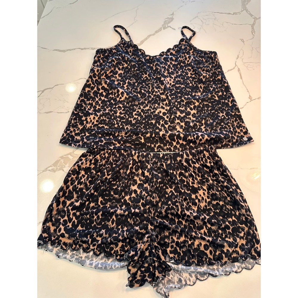 BCBG Leopard‎ Print Pajama Set Cami and Shorts Sleepwear Tan Black WY58756 M